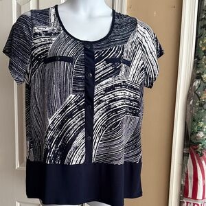 Navy & White Patterned Short-Sleeve Women’s Top